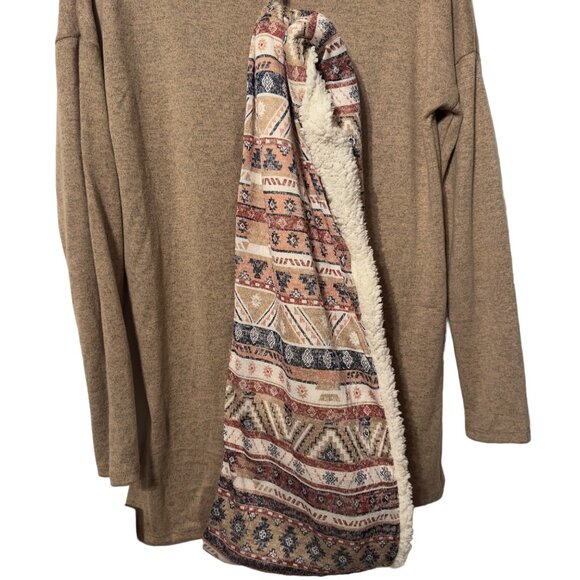 MASSINI Long Sleeve Beige Knit Top With Separate Aztec Pattern Scarf Size Small - Picture 3 of 9